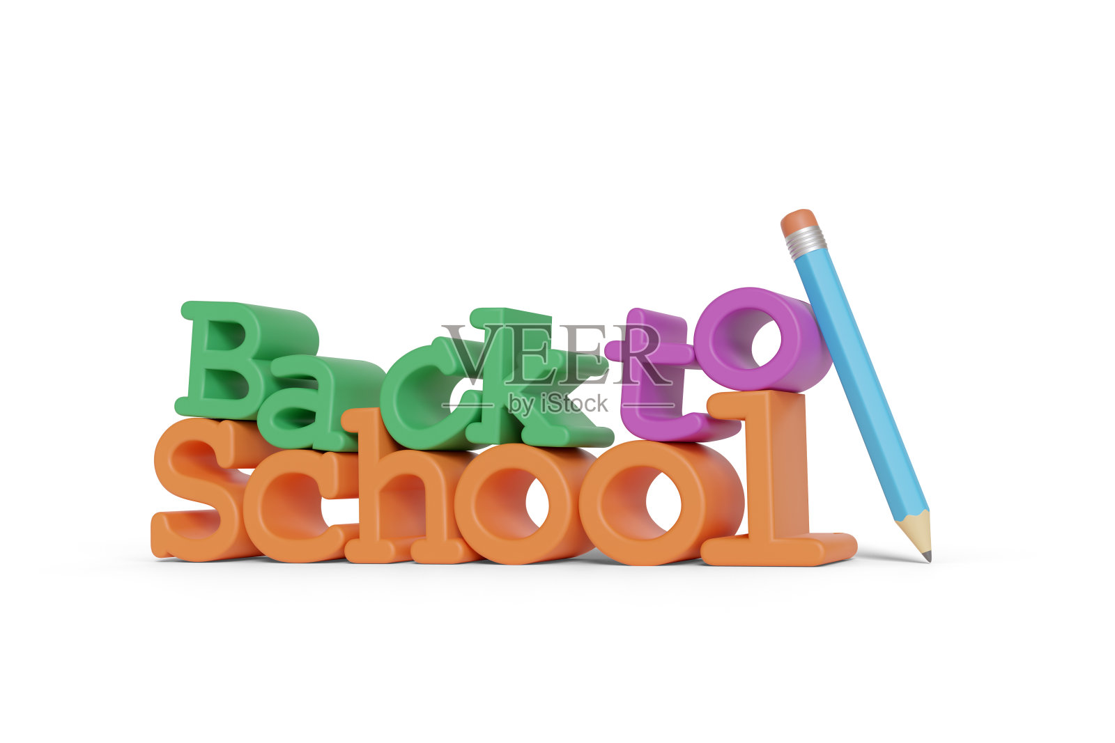 三维文字“返校”用铅笔孤立在白色背景上。3 d演示。照片摄影图片