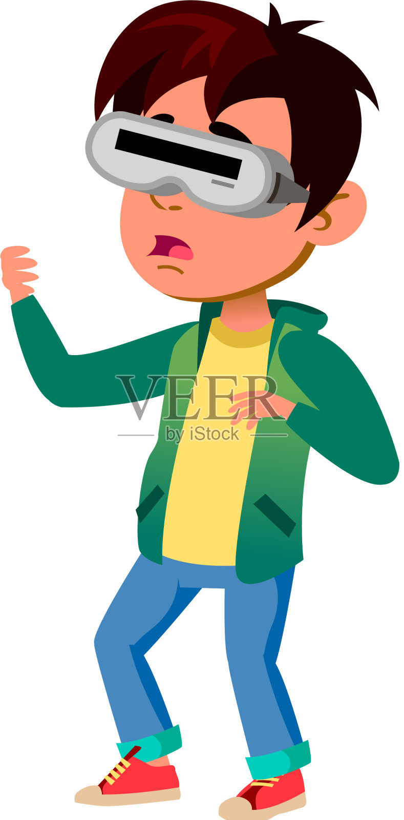 小男孩戴着虚拟现实眼镜观看视频设计元素图片