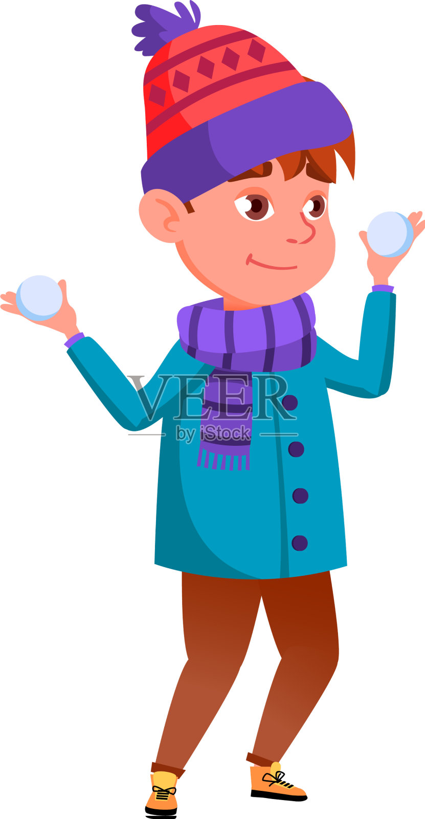 顽皮的男孩拿着雪球卡通设计元素图片