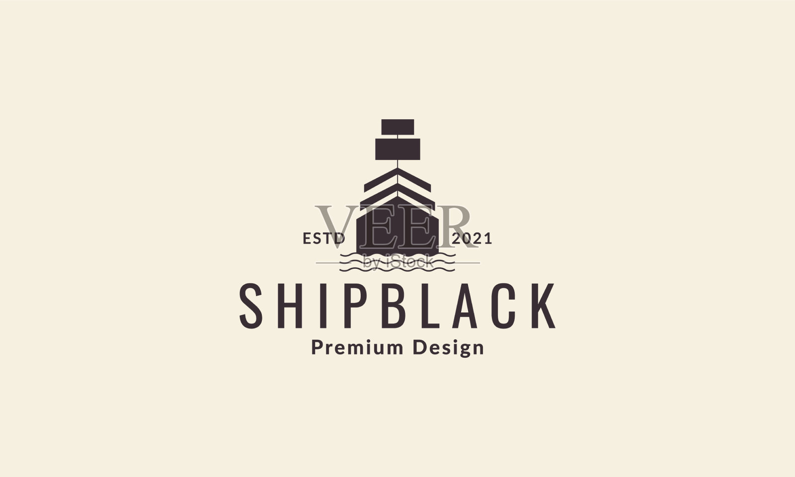 简单的船与海标志图标设计vintage插画图片素材