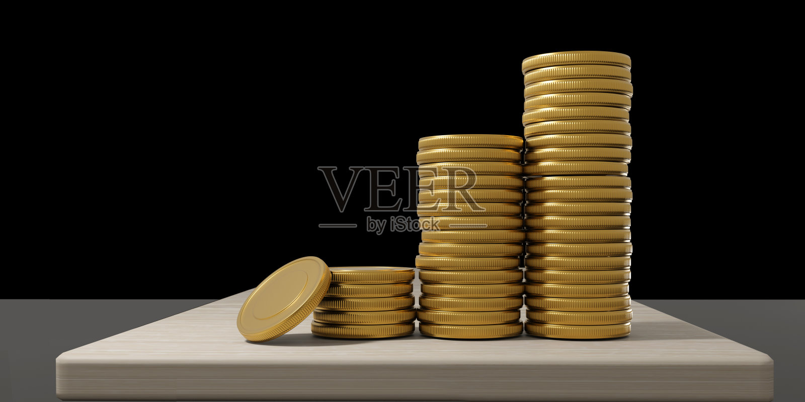 3d插图的金币在黑暗的背景照片摄影图片