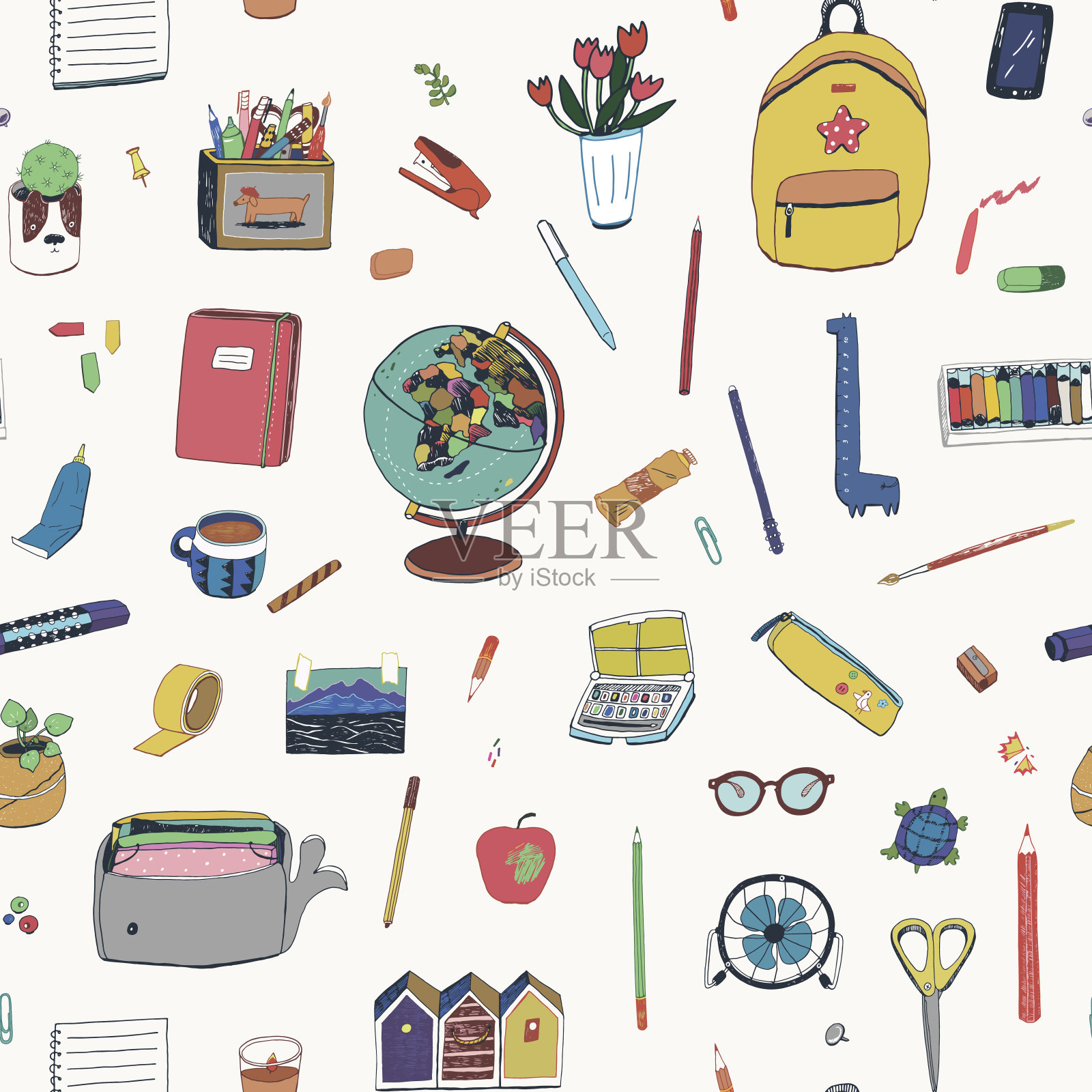 回校对象无缝矢量模式插画图片素材