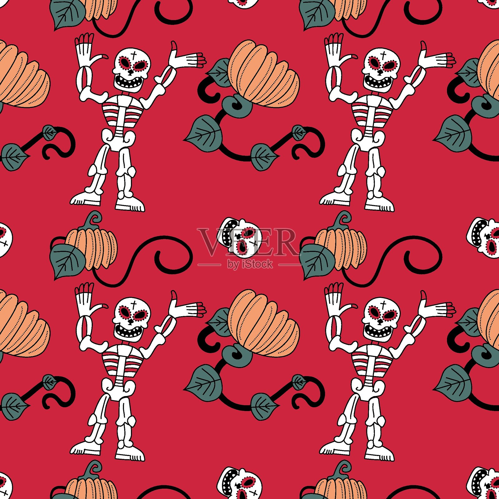 万圣节节日无缝图案设计。矢量插图。插画图片素材
