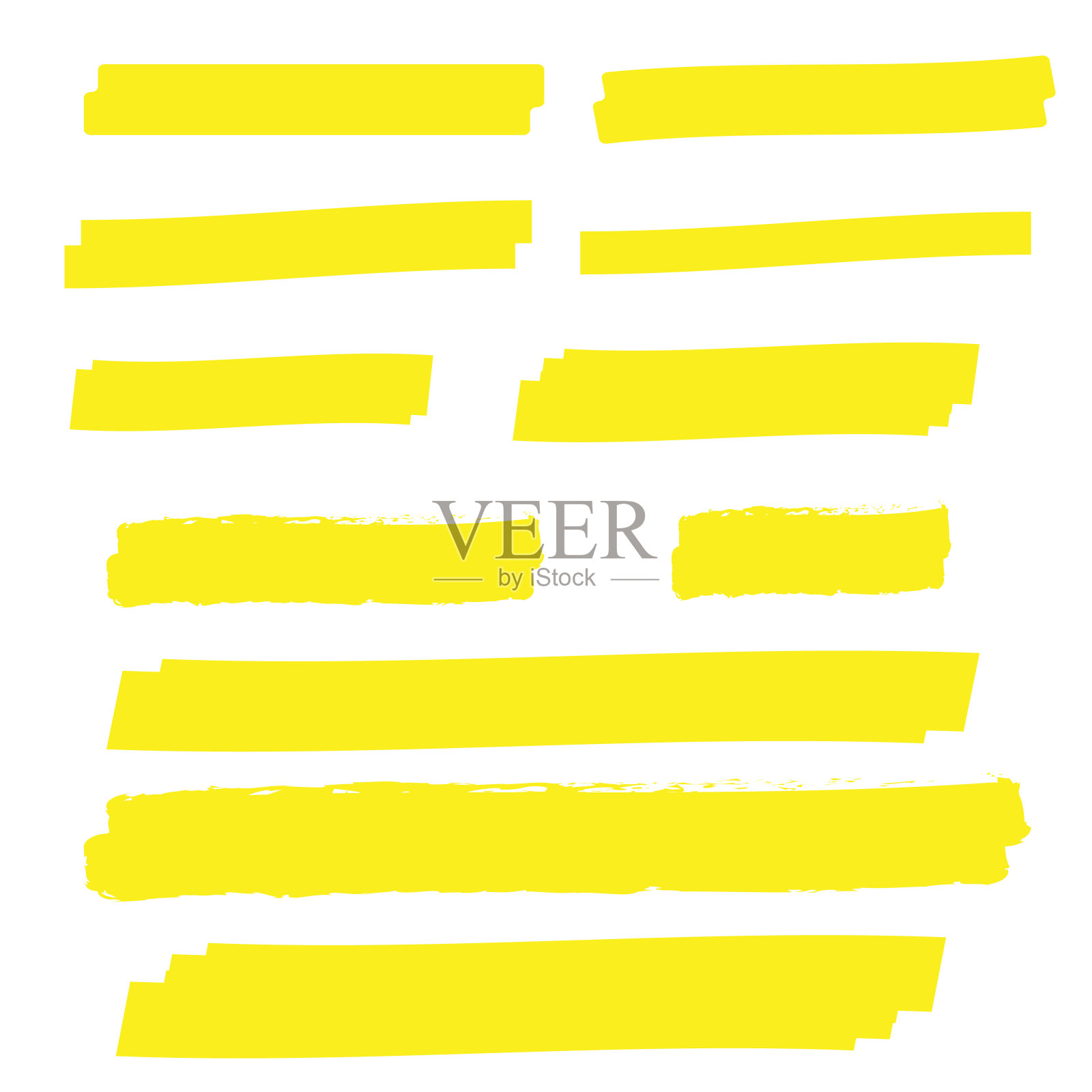 黄色高亮标记线。高亮笔触和绘图设计。插画图片素材