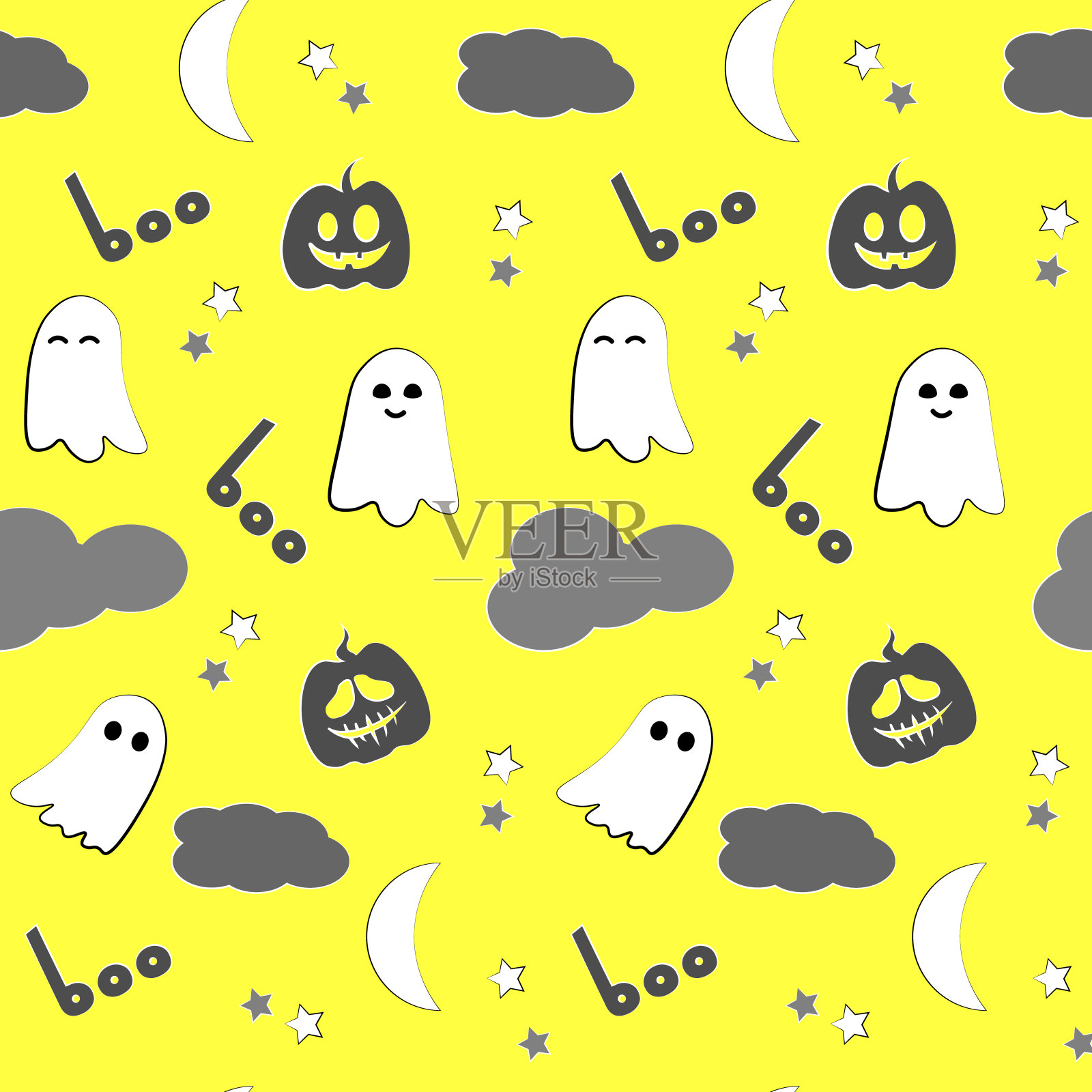 无缝的万圣节模式。鬼魂和云插画图片素材