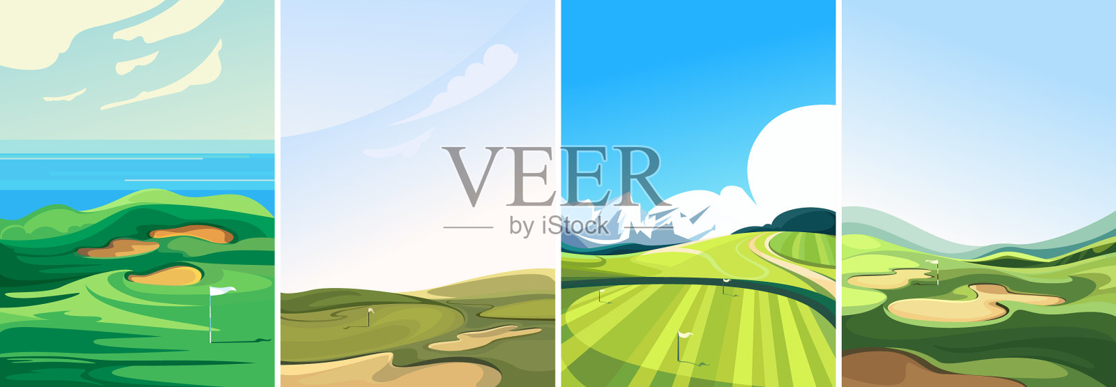 高尔夫球场集合插画图片素材