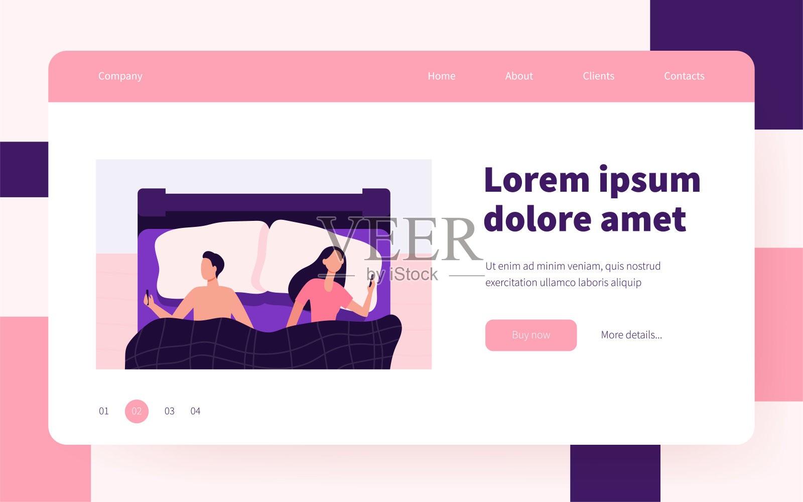 在卧室里使用手机的夫妇插画图片素材