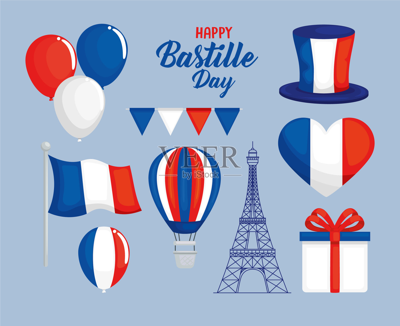 巴士底日象征收藏快乐插画图片素材