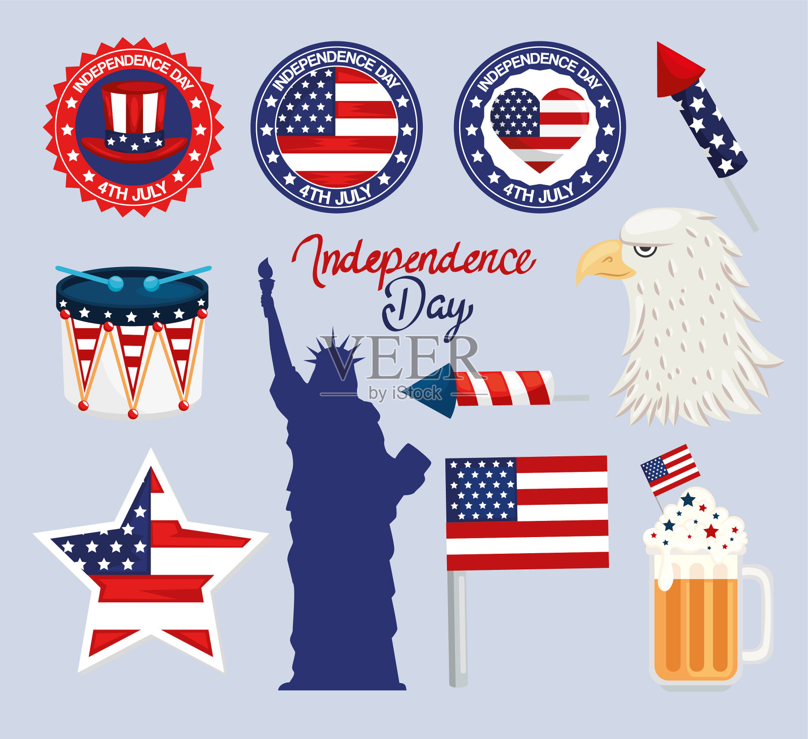 独立日图标收藏插画图片素材