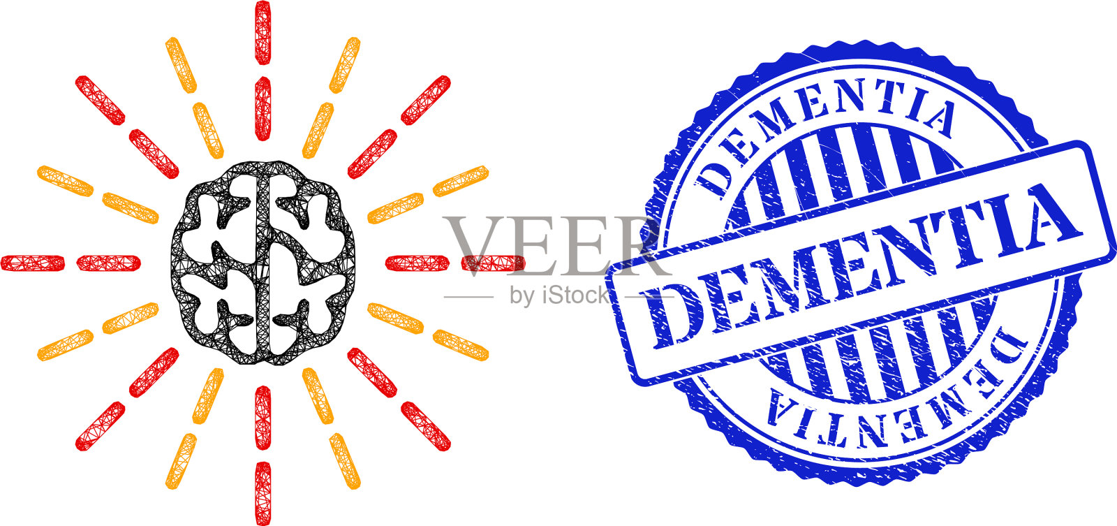 划破痴呆徽章和网脑亮网插画图片素材