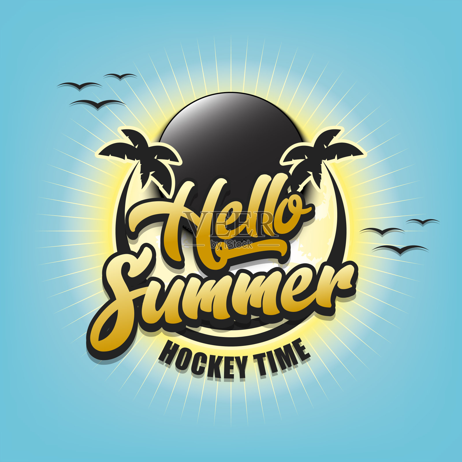 你好,夏天。曲棍球的时间插画图片素材