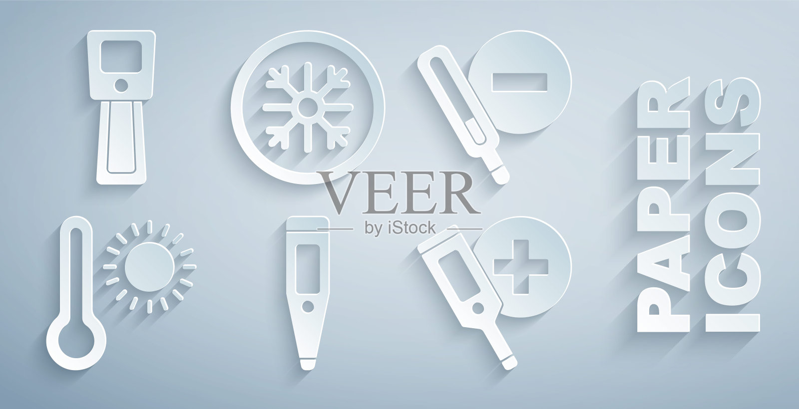 设置数字温度计，医学，气象学，雪花和图标。向量插画图片素材