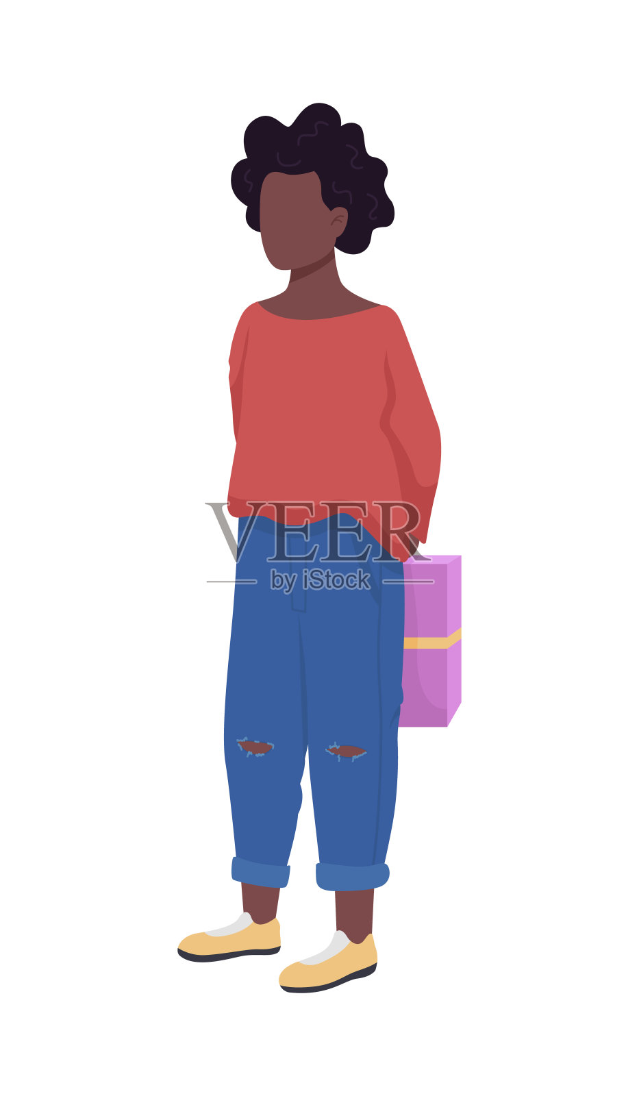 女孩隐藏的礼物包背后半平色矢量字符设计元素图片