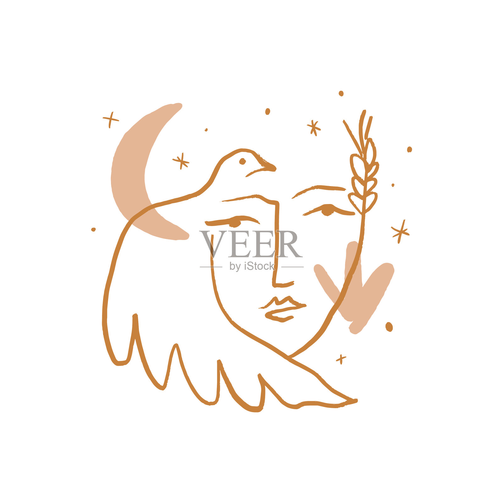 线条现代极简主义女性面部艺术设计版画设计元素图片