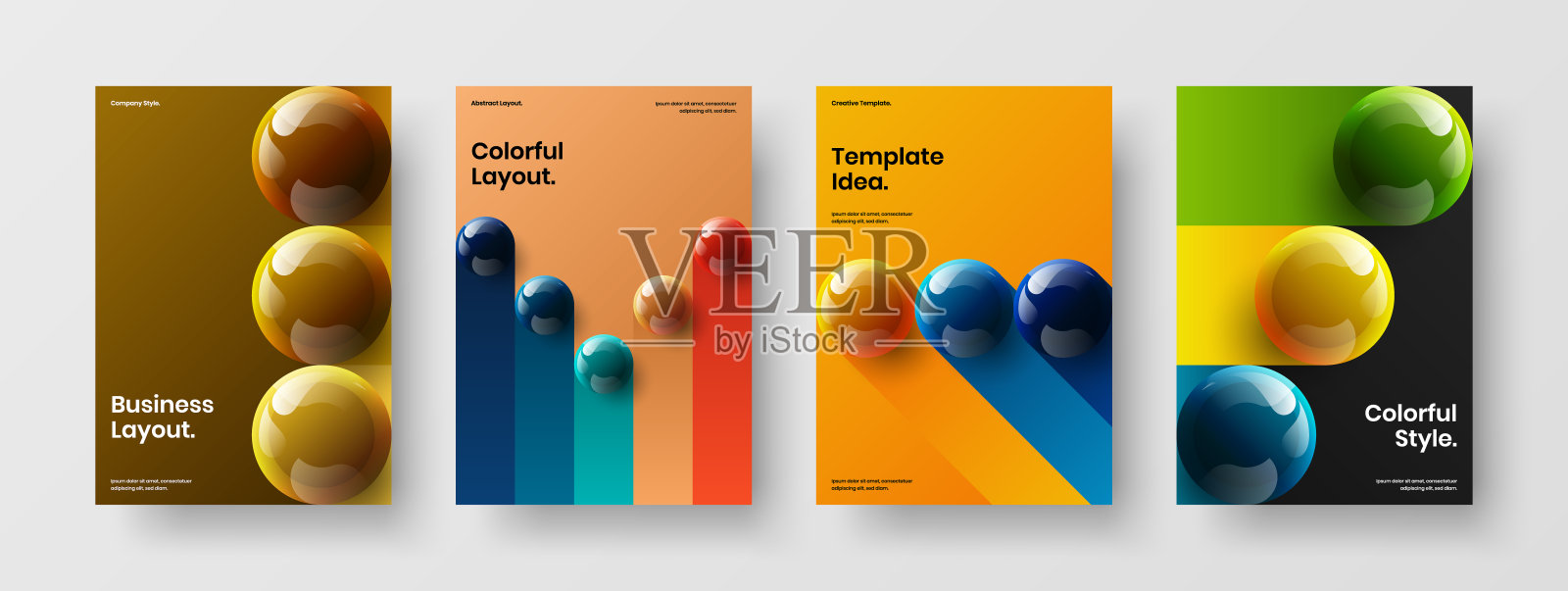 新鲜的海报A4设计矢量概念集。孤立的现实领域年度报告布局收集。设计模板素材