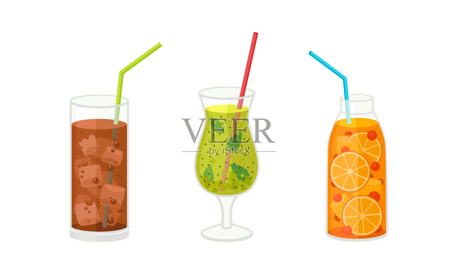 清凉的夏日鸡尾酒加冰块插画图片素材