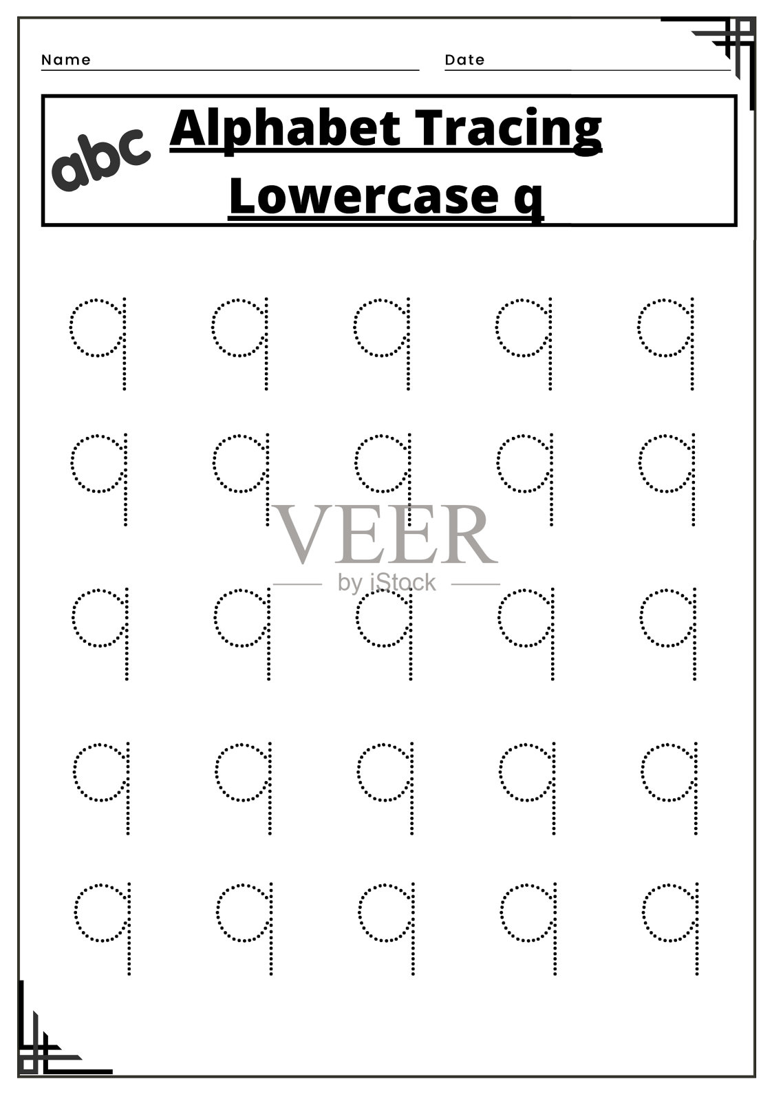 字母表跟踪小写q工作表插画图片素材