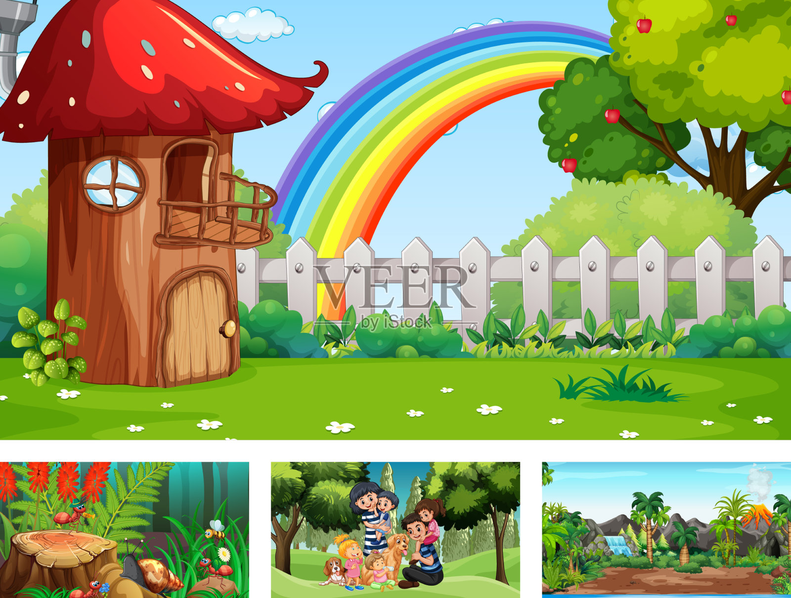 四个不同的自然横景插画图片素材