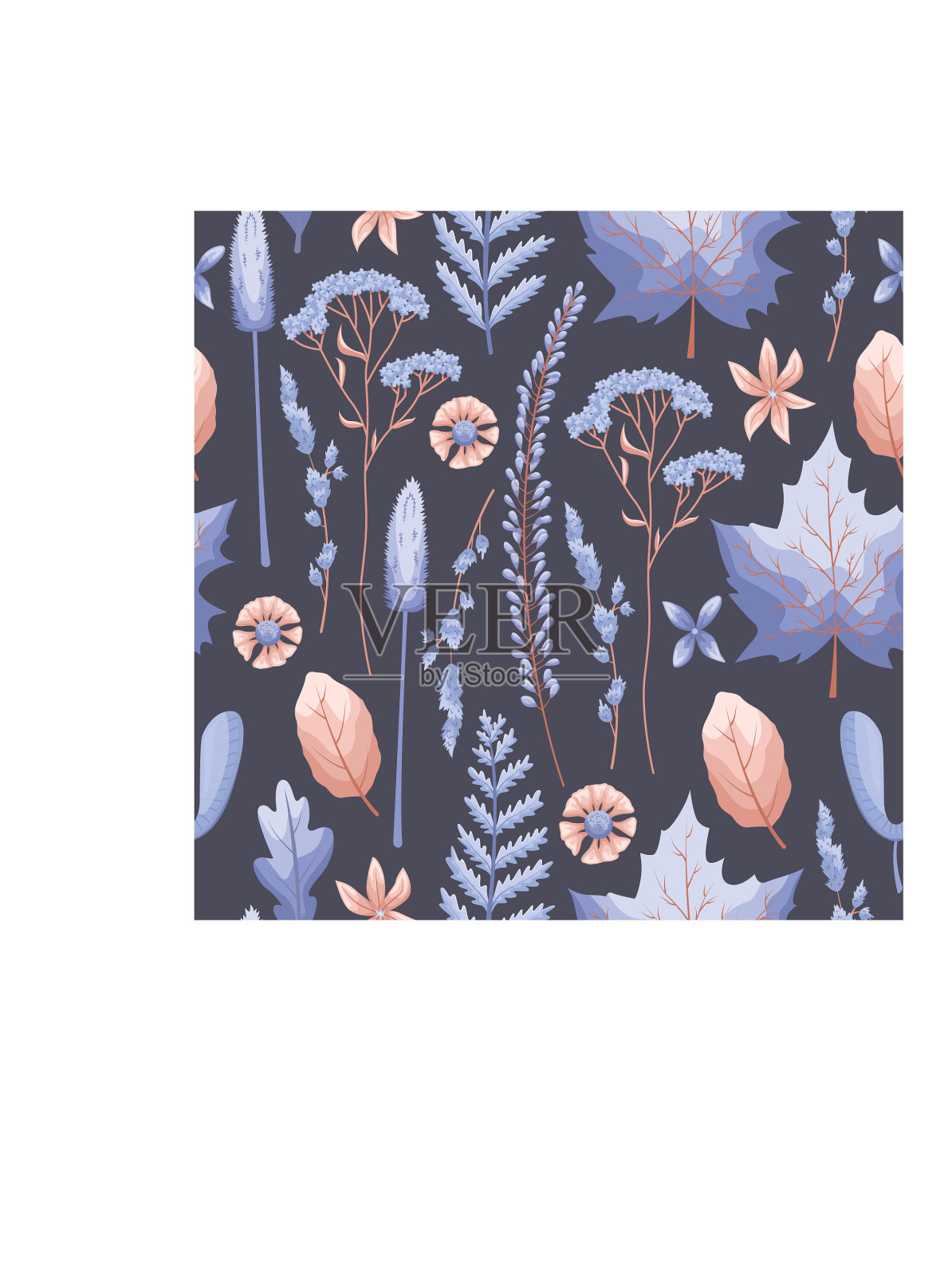 花的无缝模式与叶子和插画图片素材