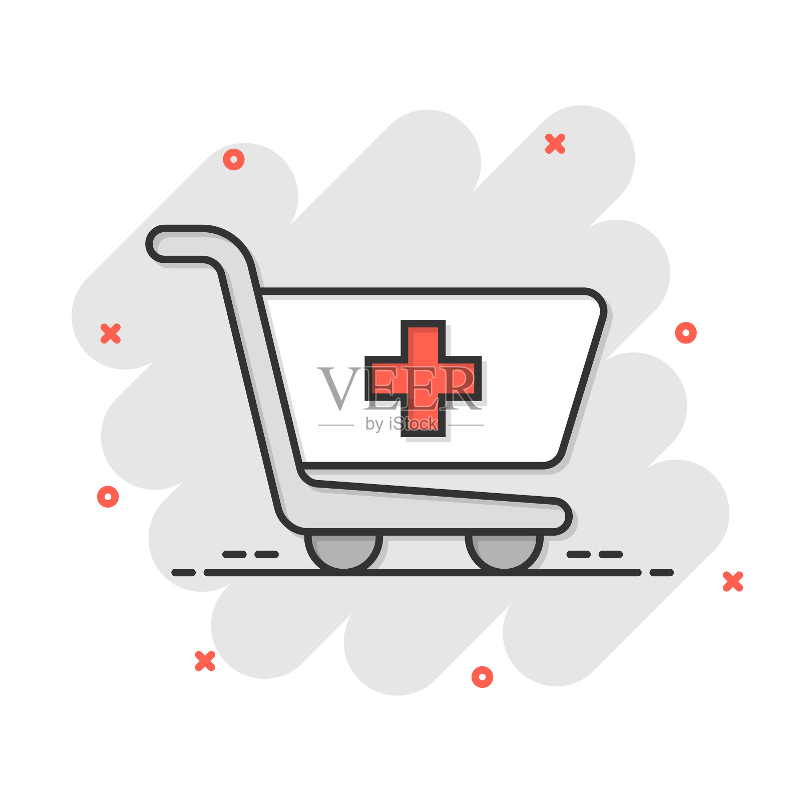购物车图标在漫画风格的手推车卡通设计元素图片
