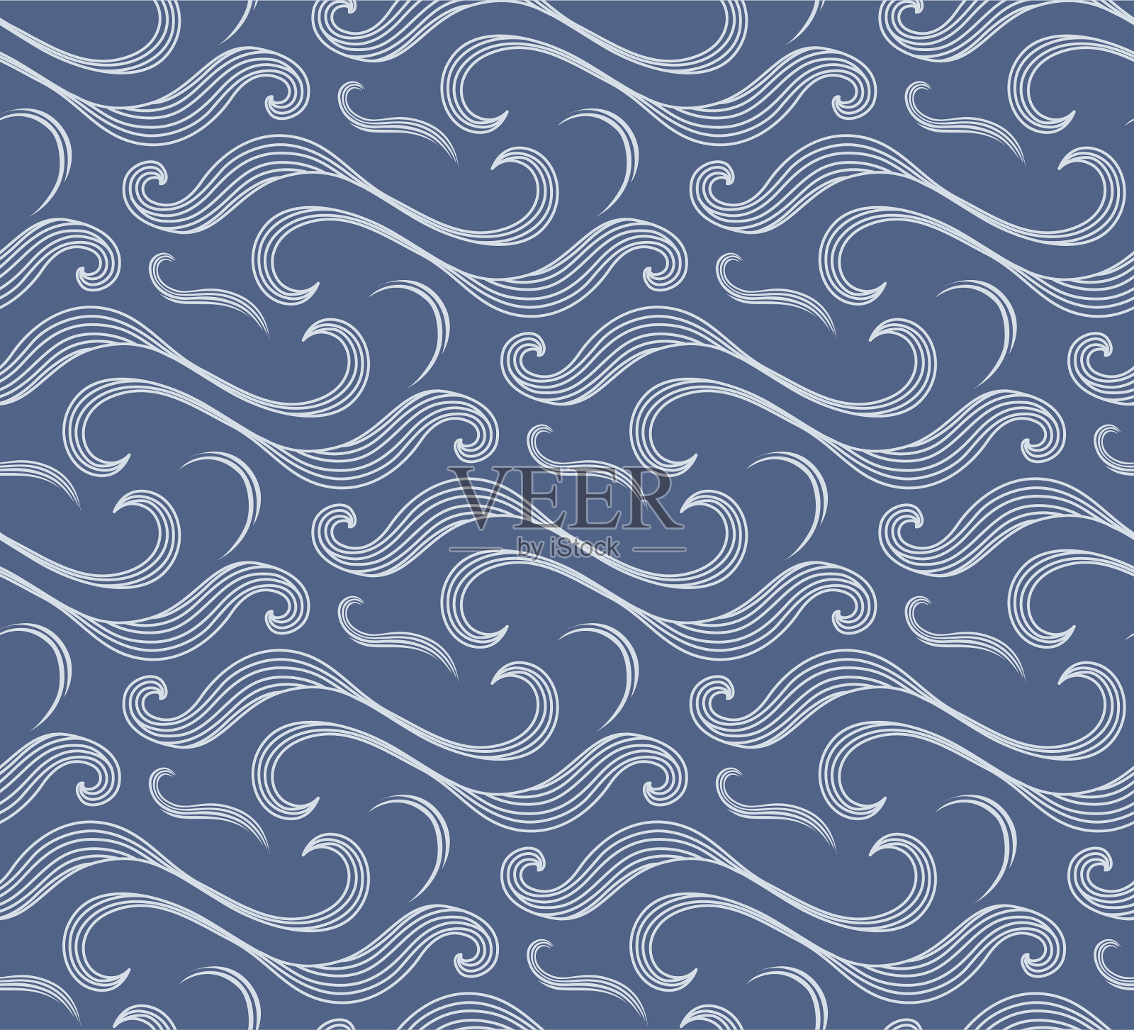 日本卷曲海洋波浪线矢量无缝模式插画图片素材