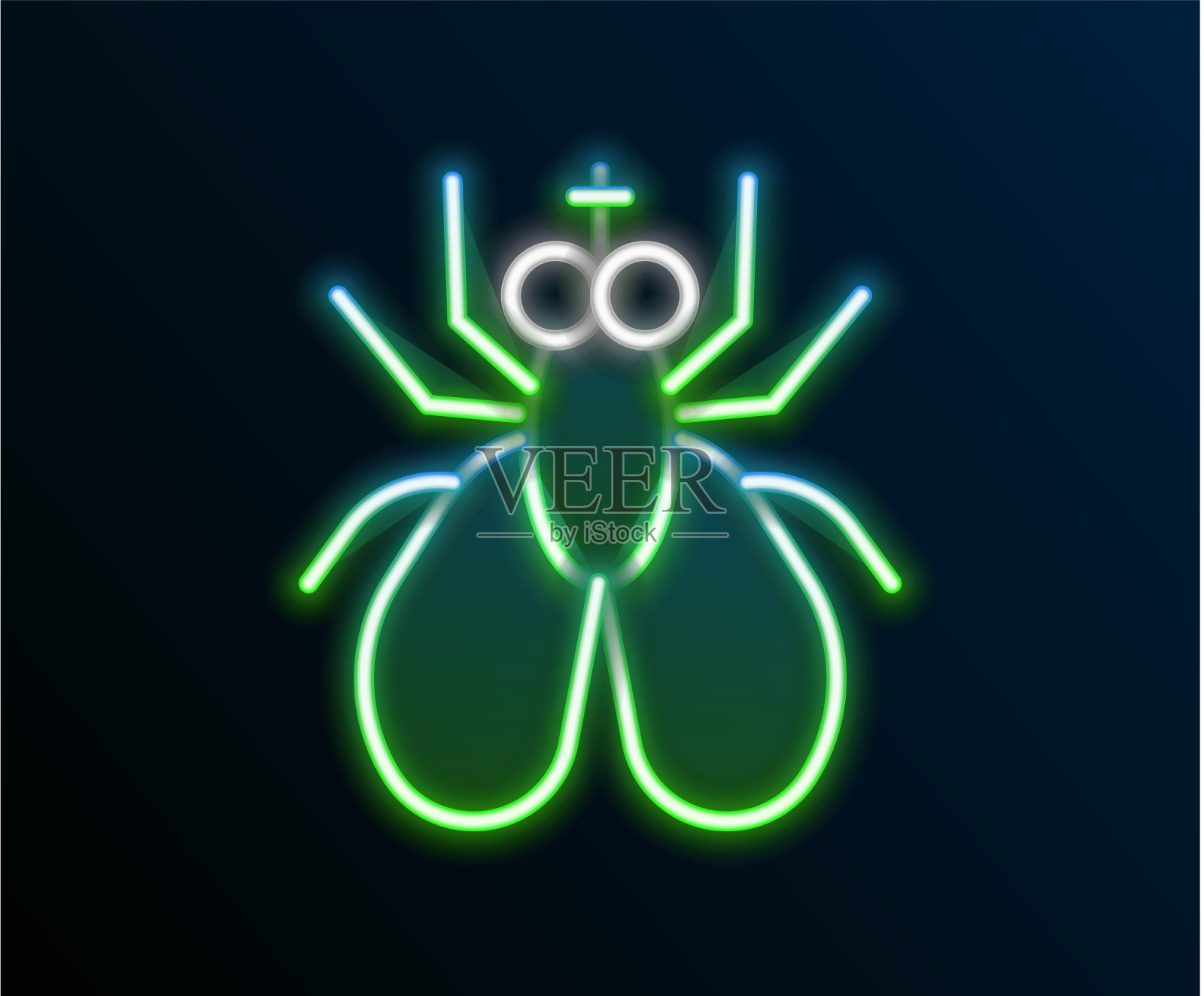 发光的霓虹灯线昆虫苍蝇图标孤立插画图片素材