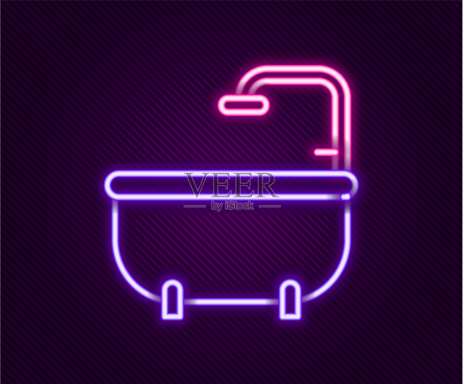 发光的霓虹灯线浴缸图标孤立在黑色插画图片素材