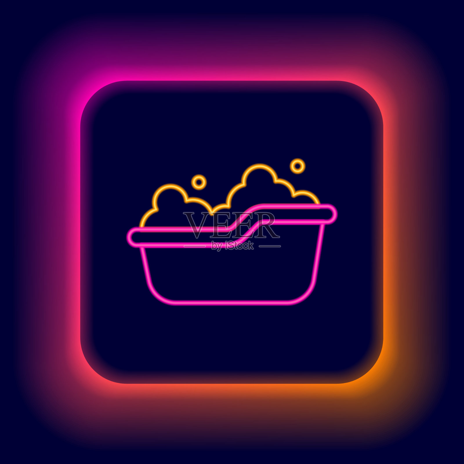 发光的霓虹灯衬着泡沫泡沫的浴缸插画图片素材