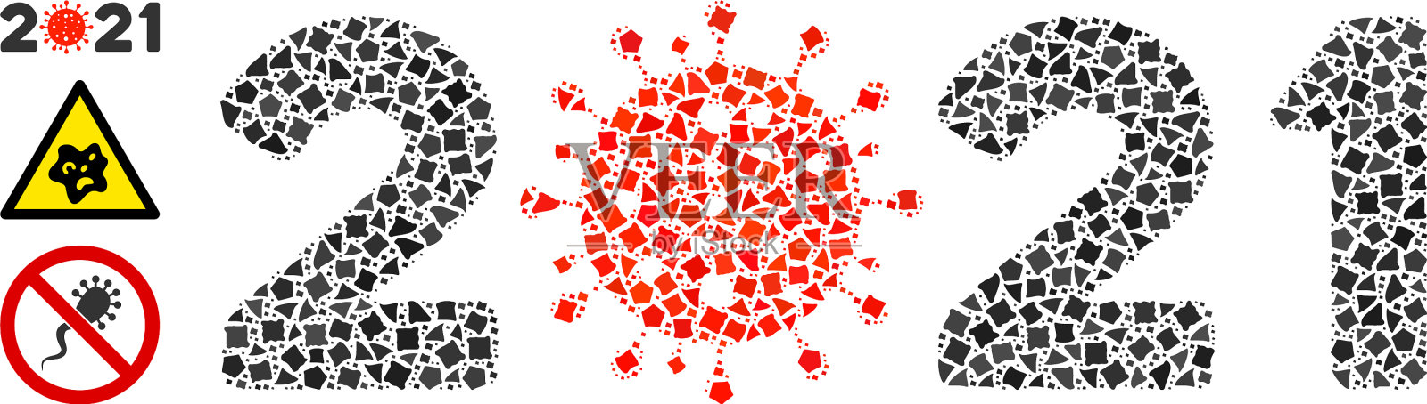 Humpy 2021年新冠年度图标拼贴插画图片素材