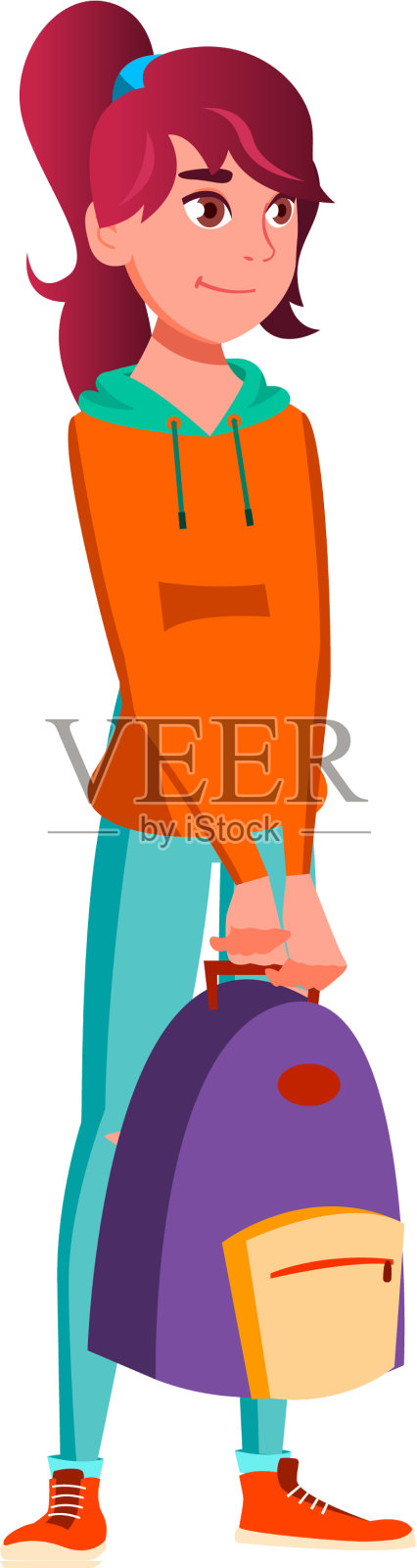 漂亮的年轻女士背着背包站在公交车上设计元素图片