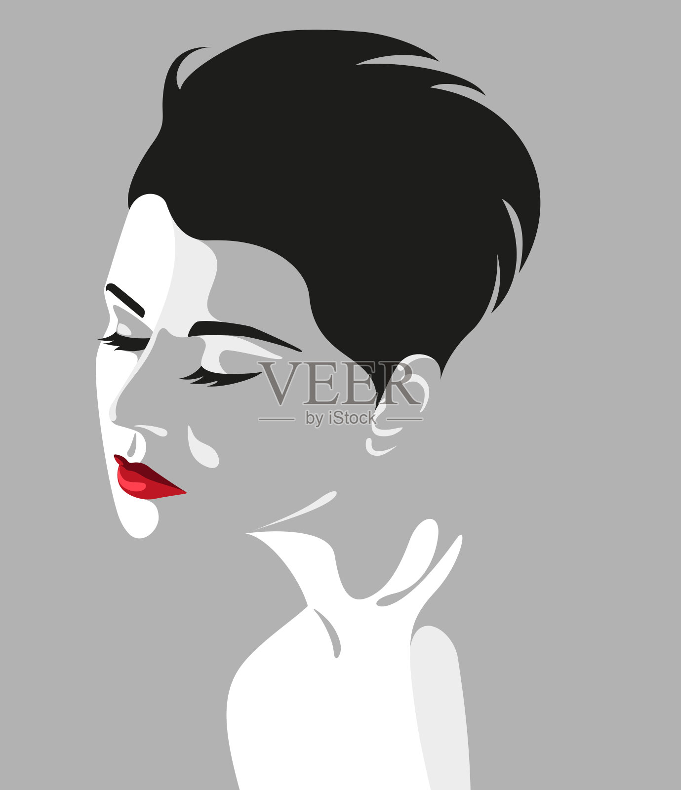 美丽的年轻女人短黑色头发插画图片素材