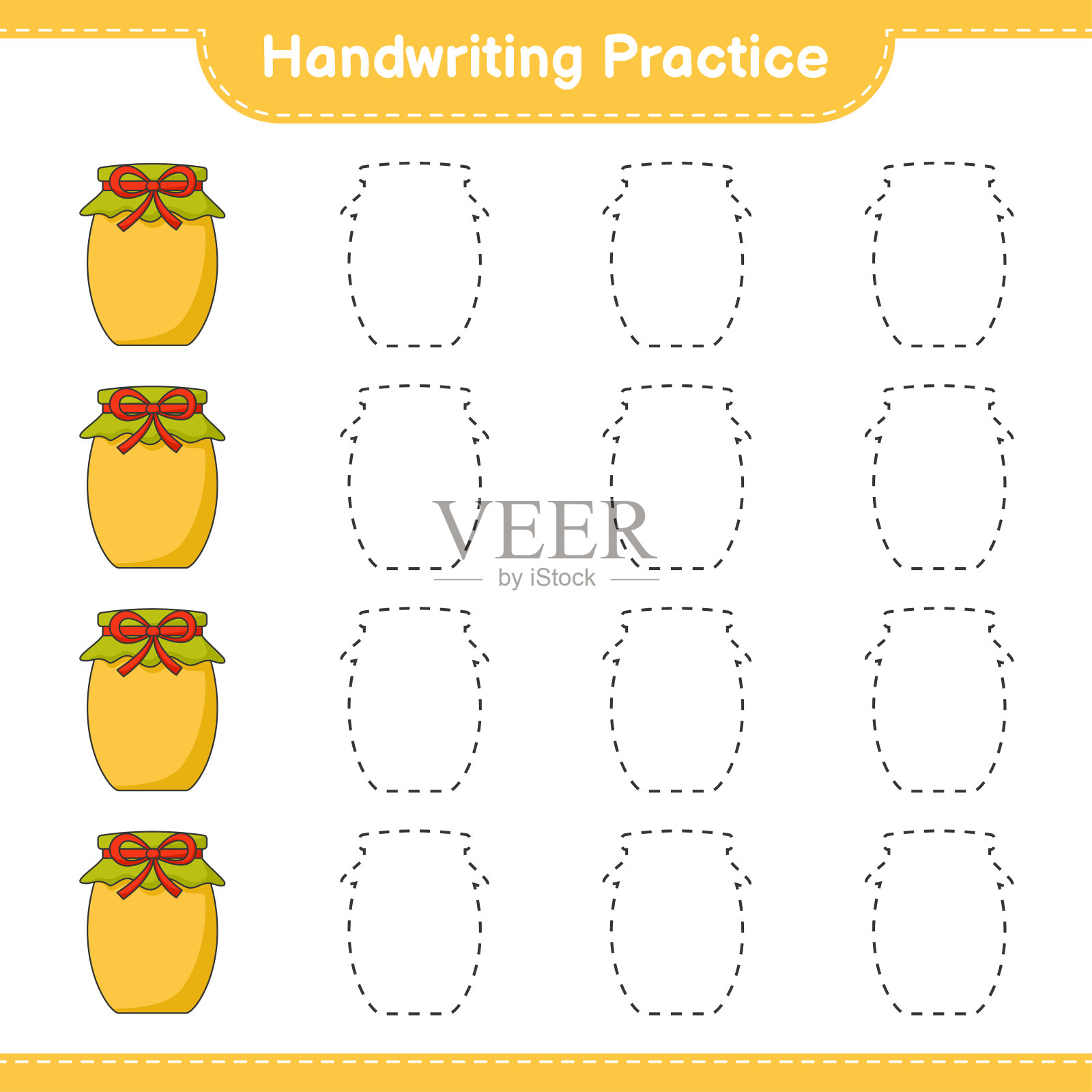 书法练习。追踪Jam的线条。教育儿童游戏，可打印的工作表，矢量插图插画图片素材
