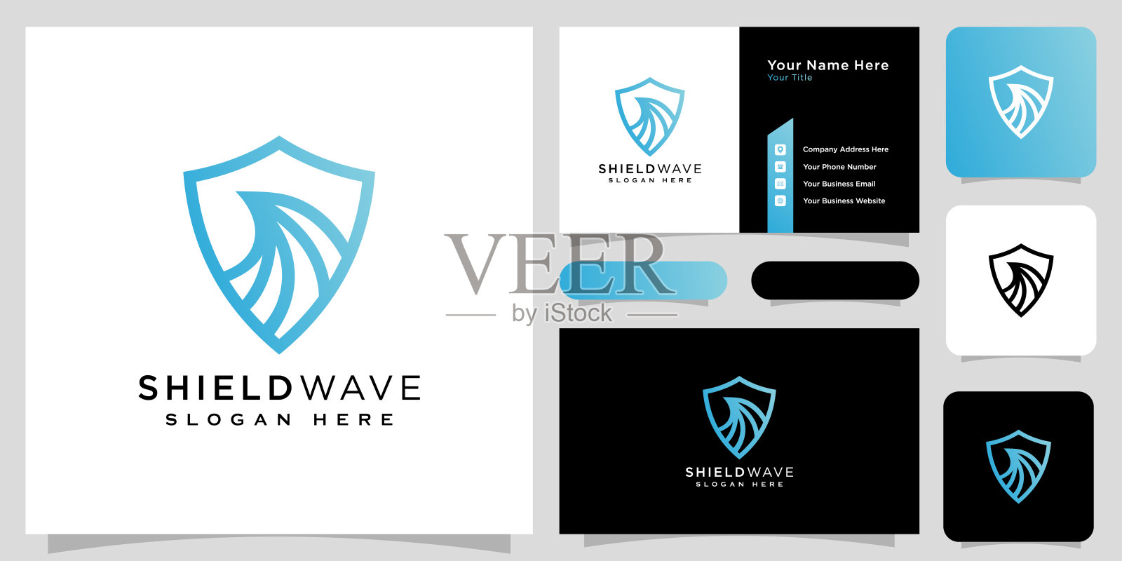 盾波图标设计矢量线风格和名片插画图片素材