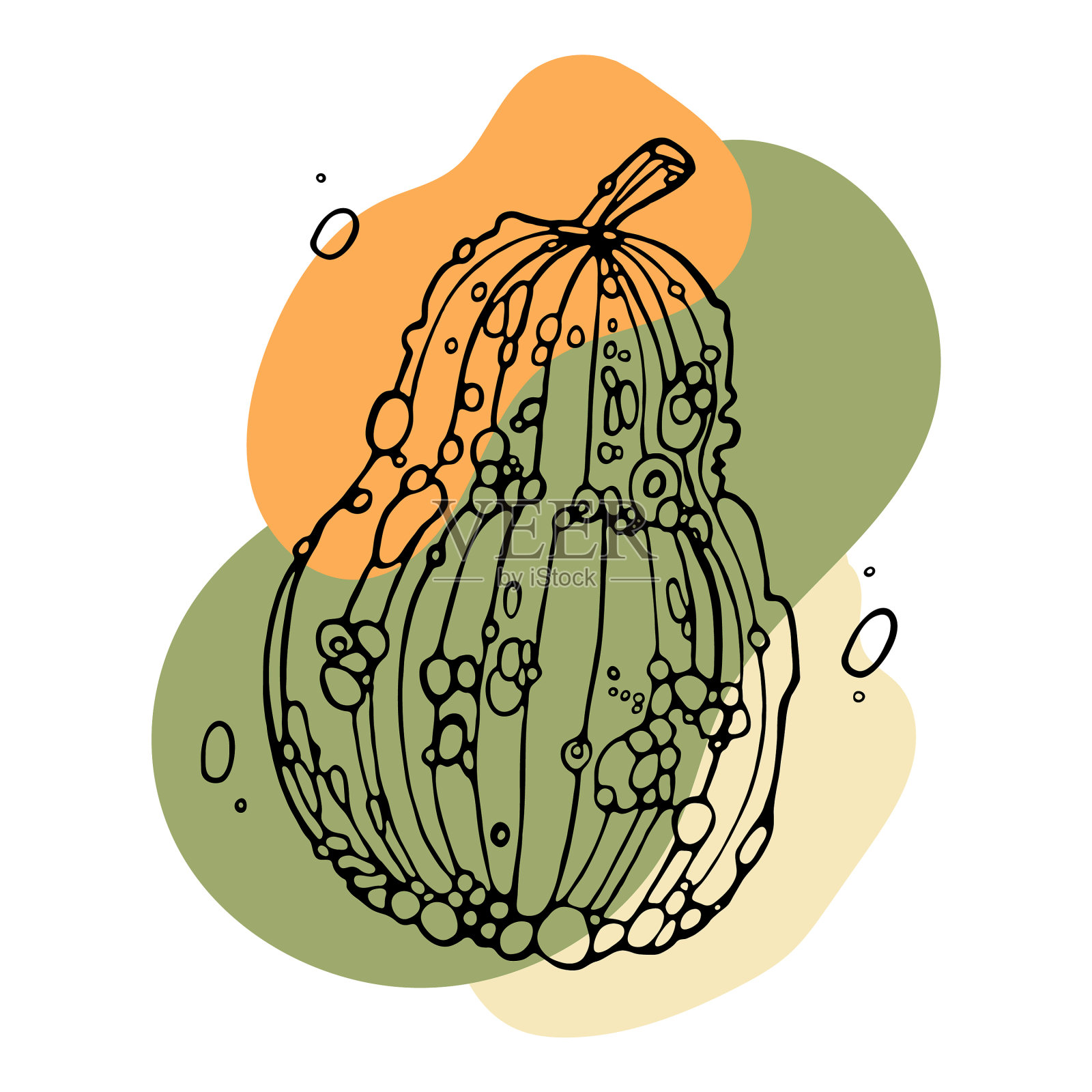 南瓜葫芦涂鸦风格与抽象的点插画图片素材
