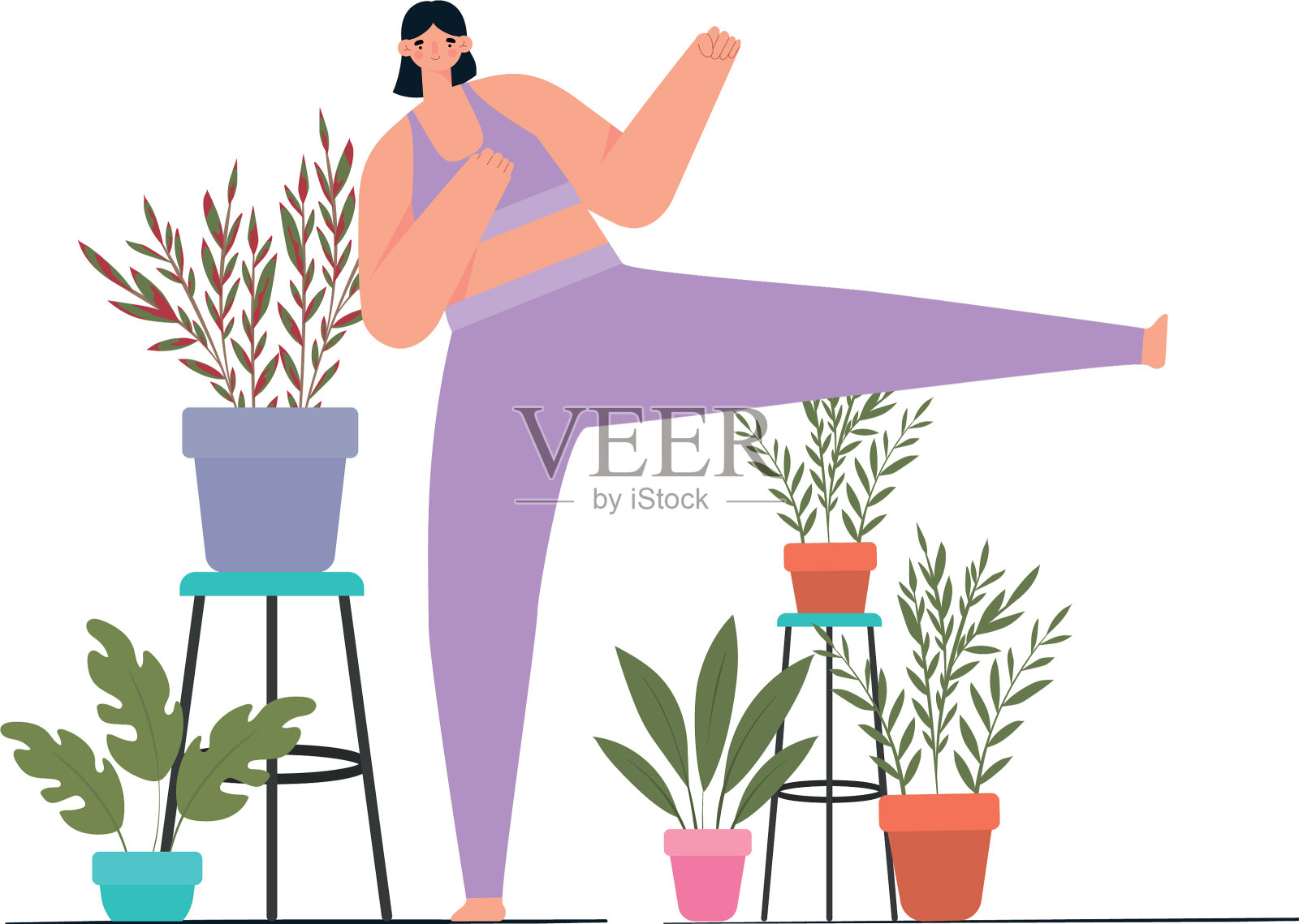 练习瑜伽的美女插画图片素材