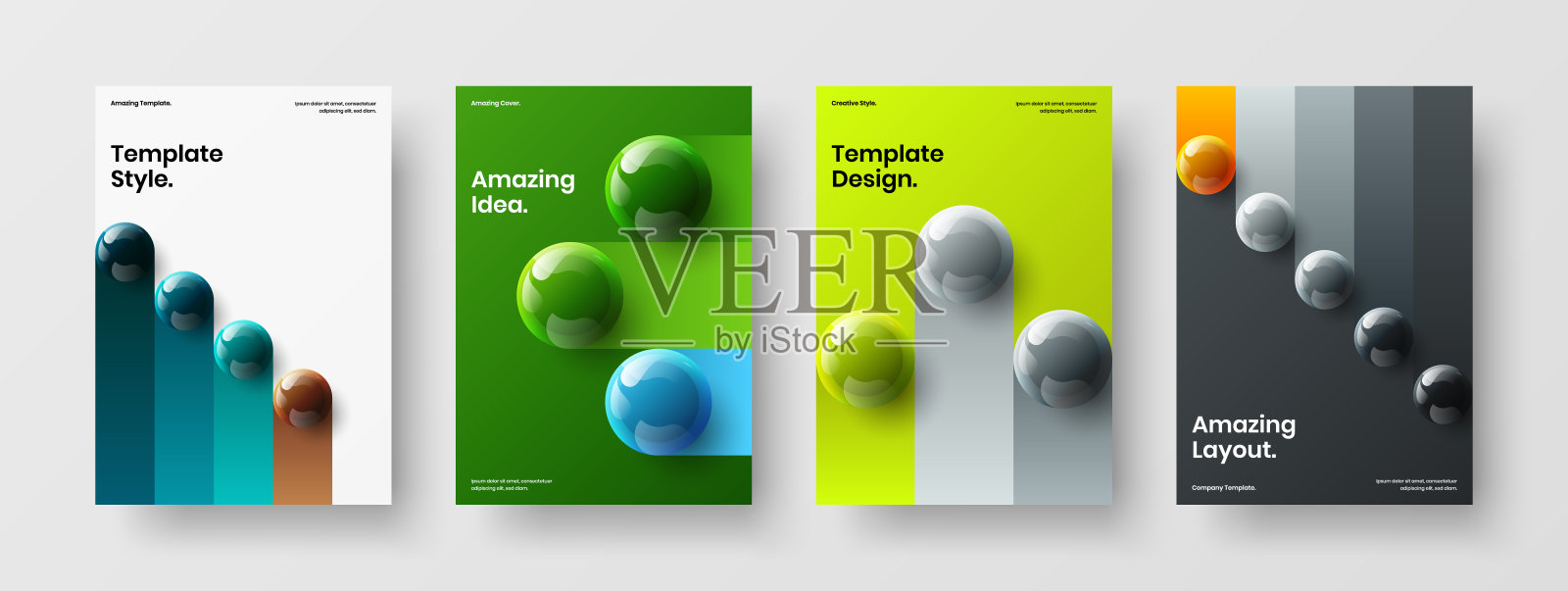 原创3D球公司封面布局bundle。Premium小册子矢量设计概念组成。设计模板素材