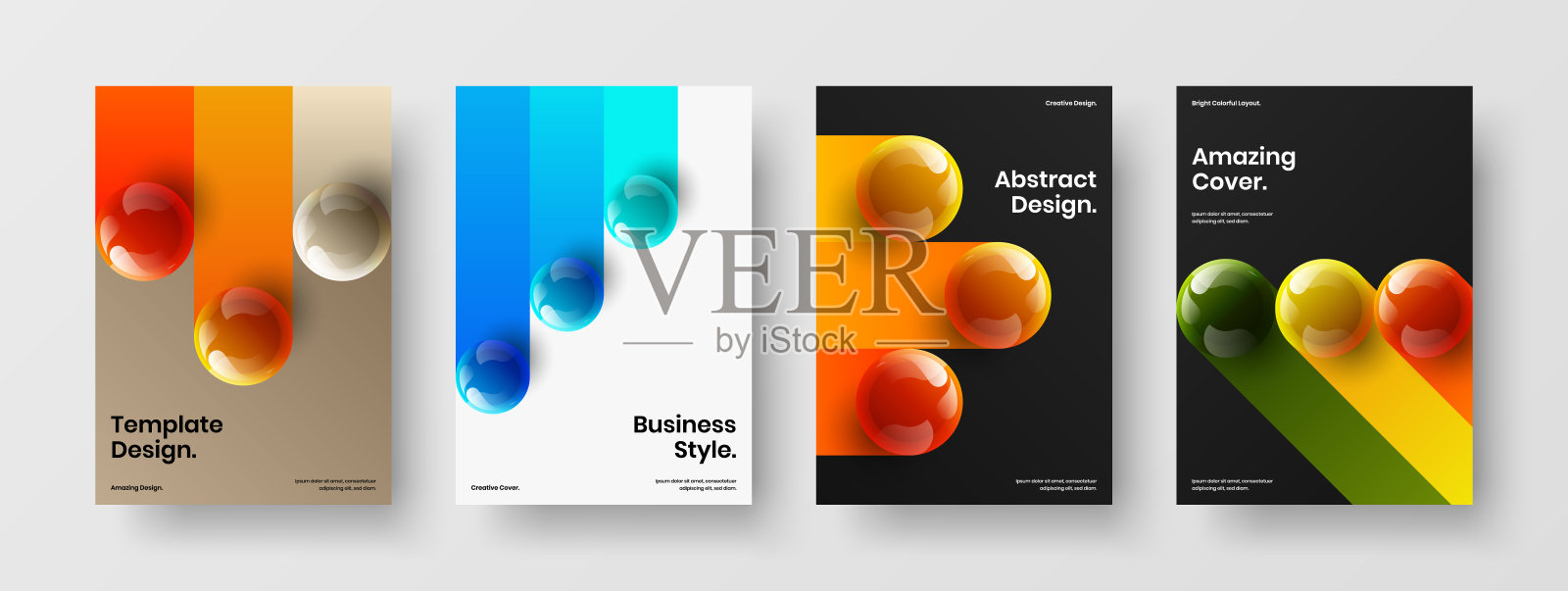 明亮的封面设计矢量概念构成。原始的现实球体呈现布局设置。插画图片素材