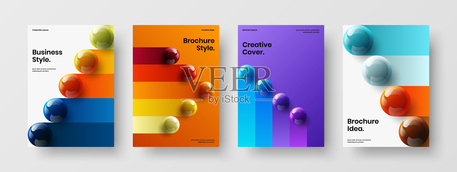 现代传单设计矢量模板包。新鲜的3D球封面插图收集。设计模板素材