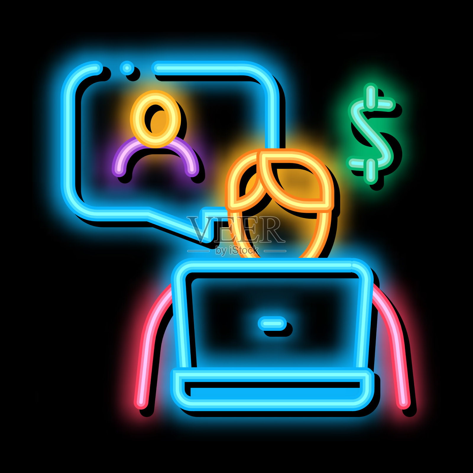 经理与客户沟通霓虹灯图标插画图片素材