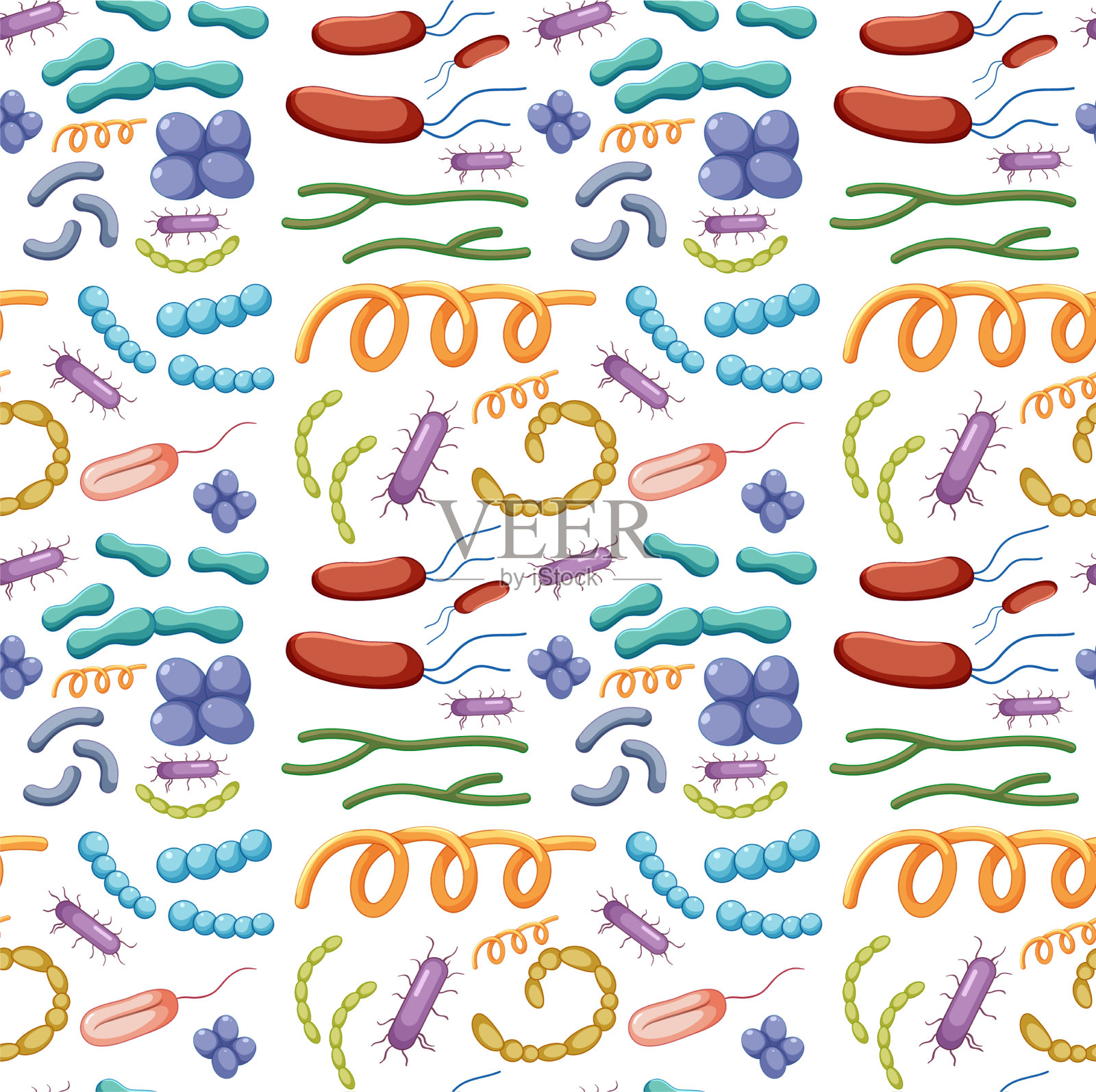 卡通细菌和病毒无缝图案插画图片素材