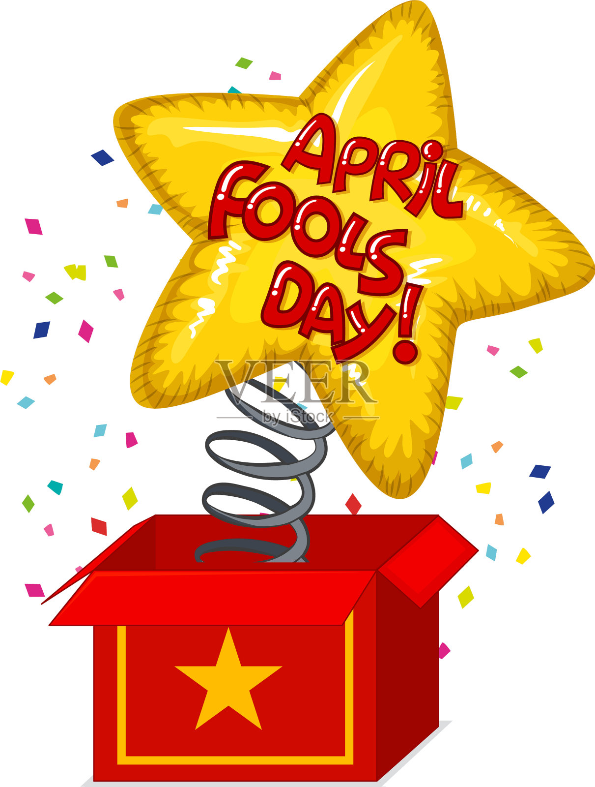 愚人节字体标志与五彩纸屑爆炸设计元素图片