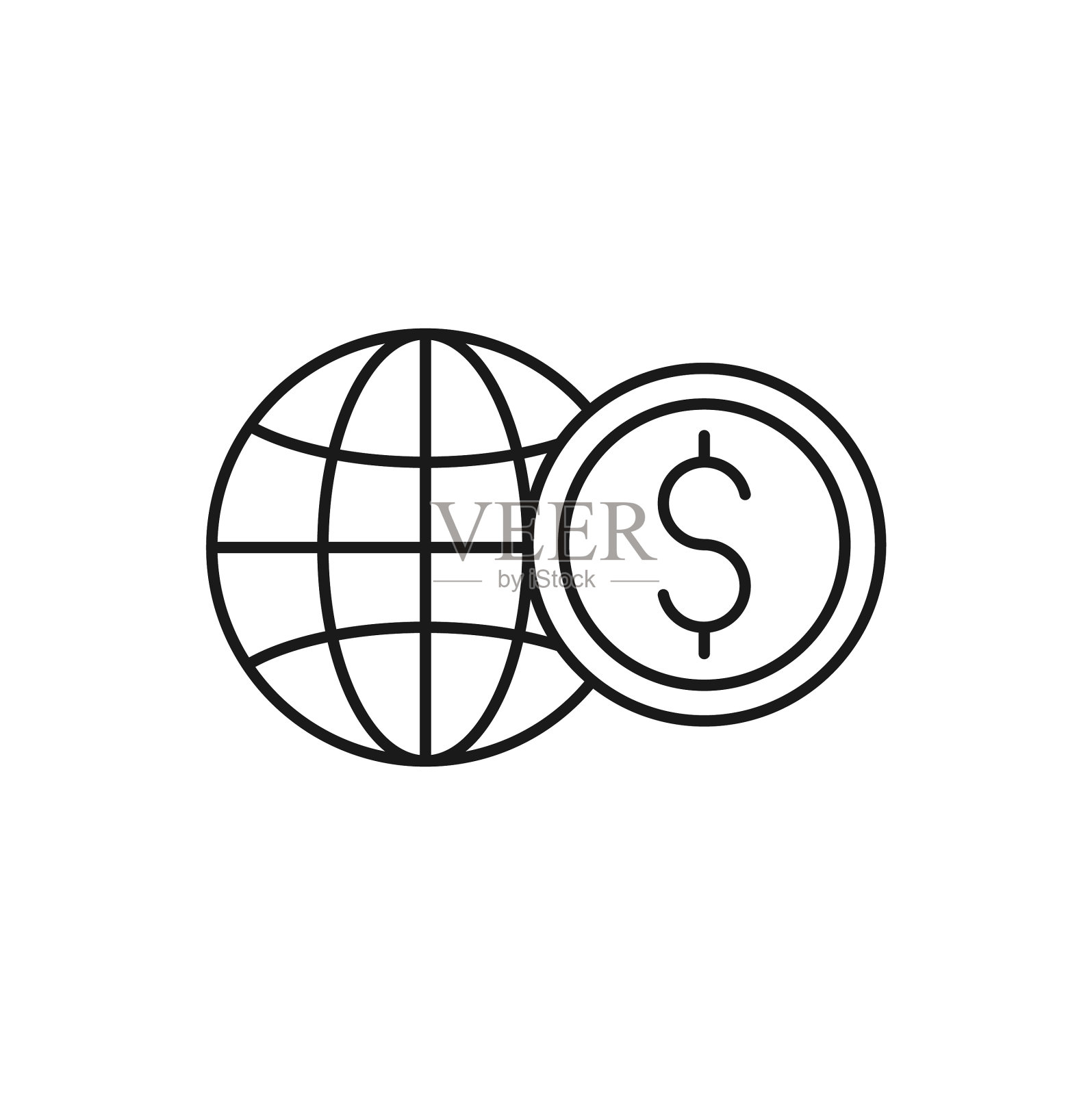 硬币与地球仪图标设计地球仪与美元图标素材