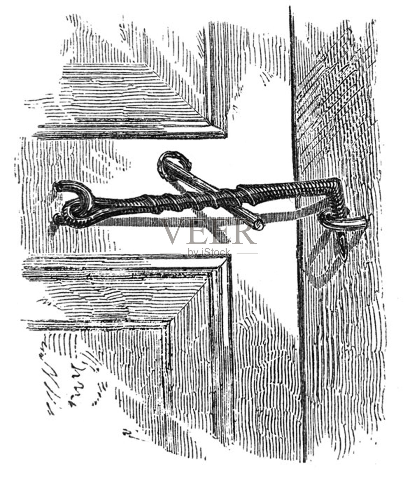 古董插图-哈珀杂志-非常简单的门闩钩插画图片素材