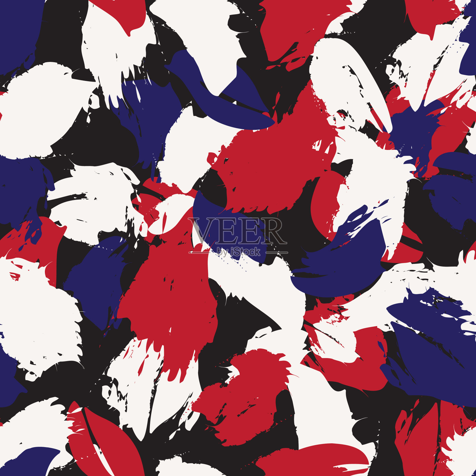 红色花卉笔触无缝模式插画图片素材