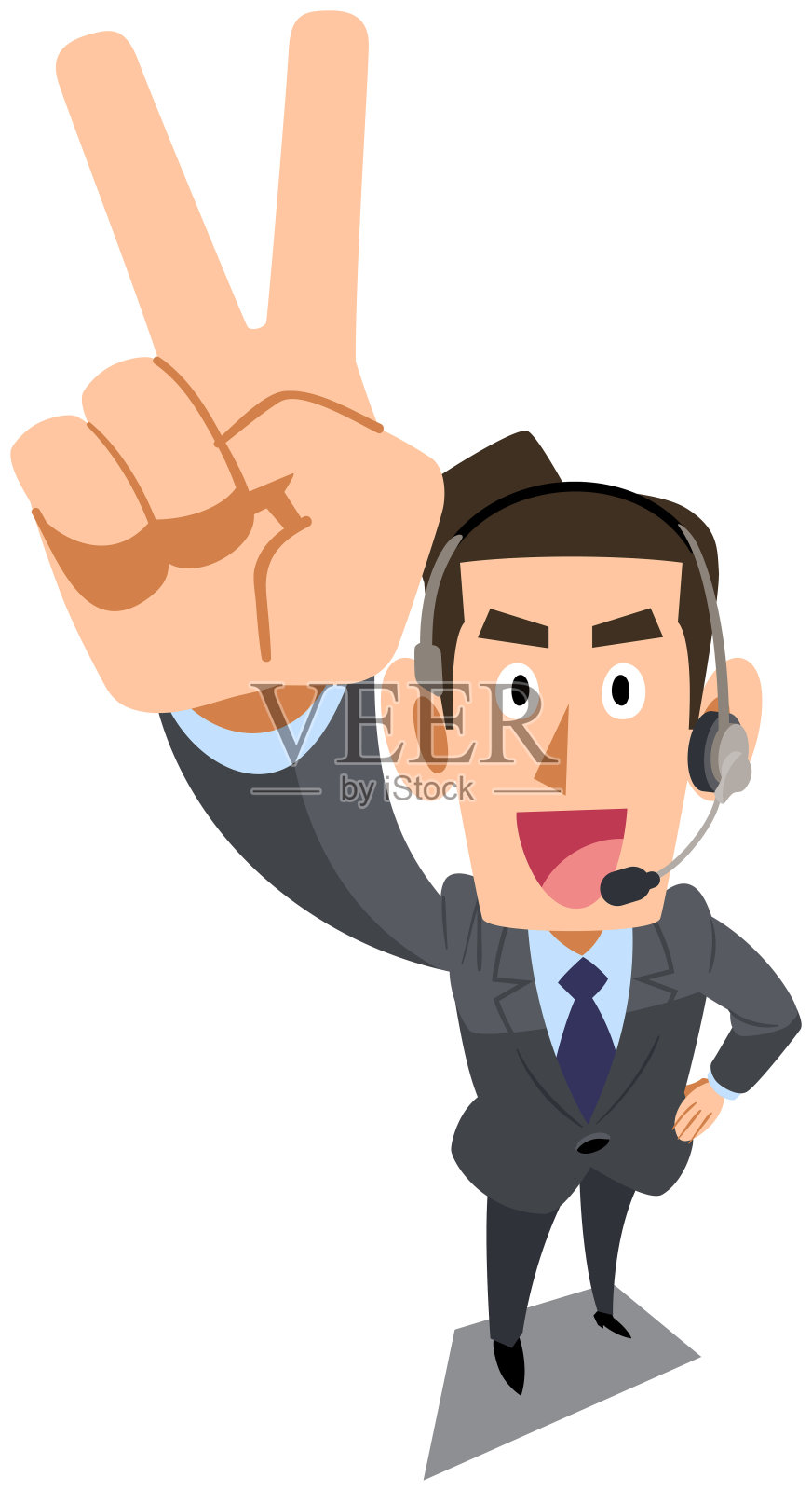 一个穿着西装戴着头戴着V字耳机的男人插画图片素材