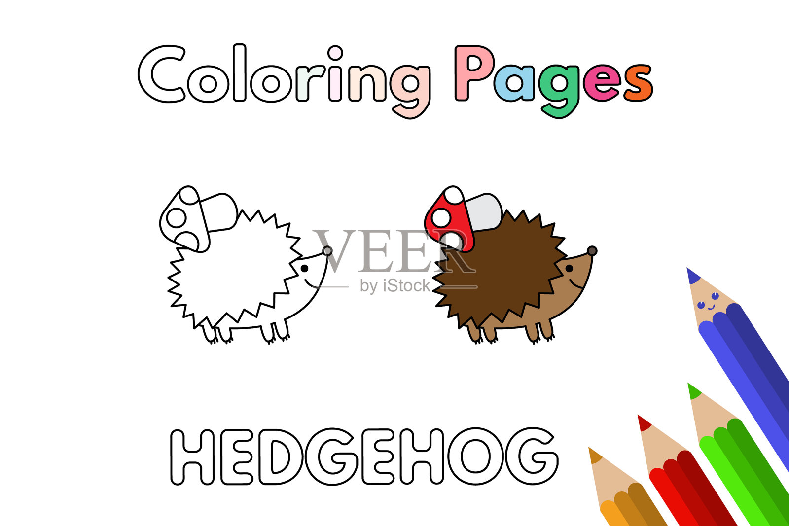 卡通刺猬涂色书插画图片素材