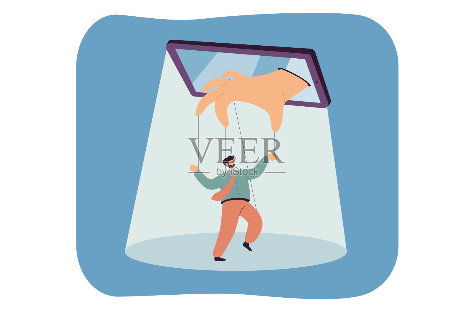 手从电话控制卡通商人作为木偶插画图片素材