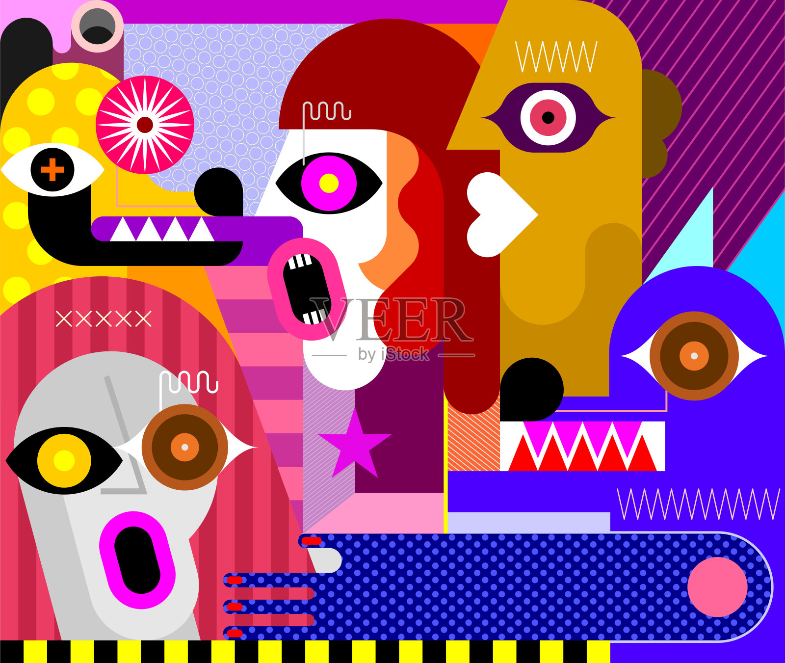 三个人和两只狗插画图片素材