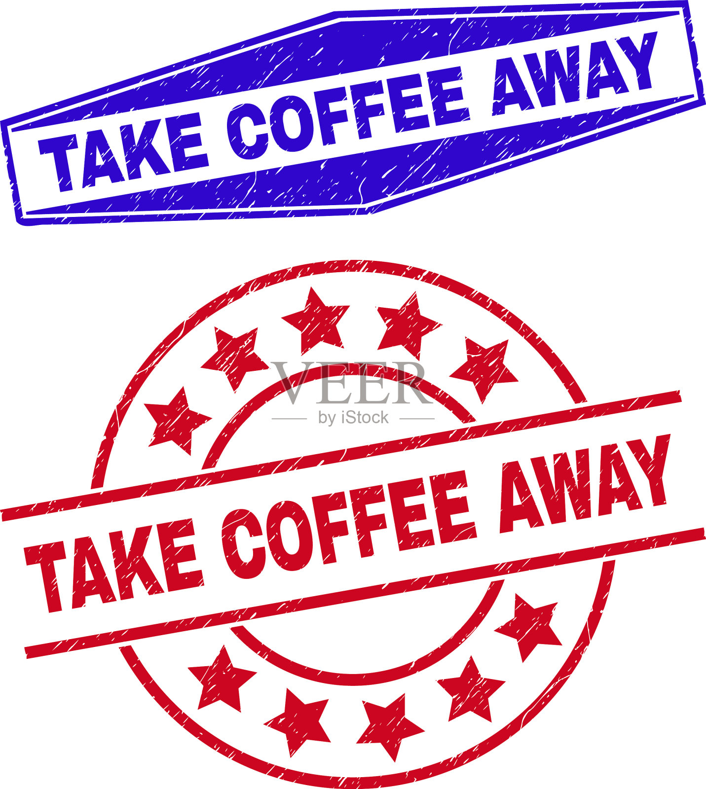 把咖啡拿走，把橡皮图章圈起来插画图片素材