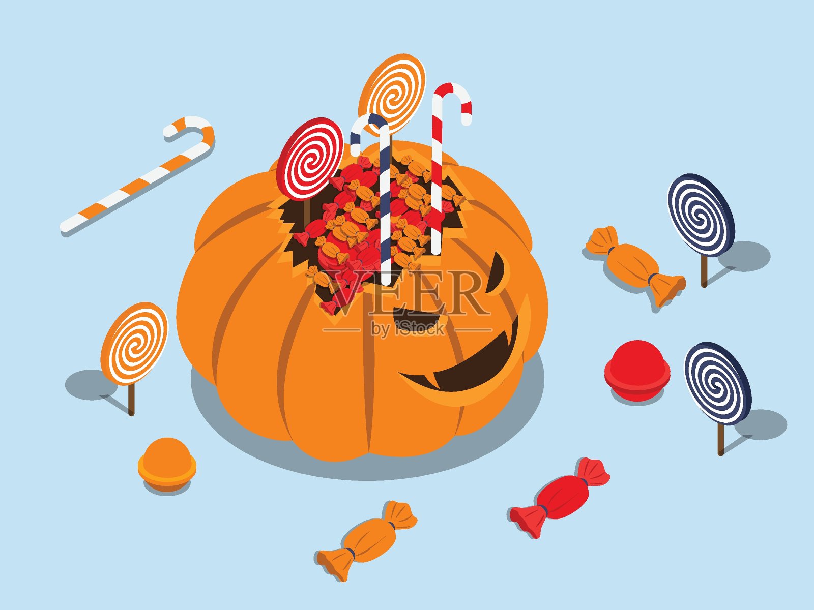万圣节南瓜充满糖果三维等距插画图片素材